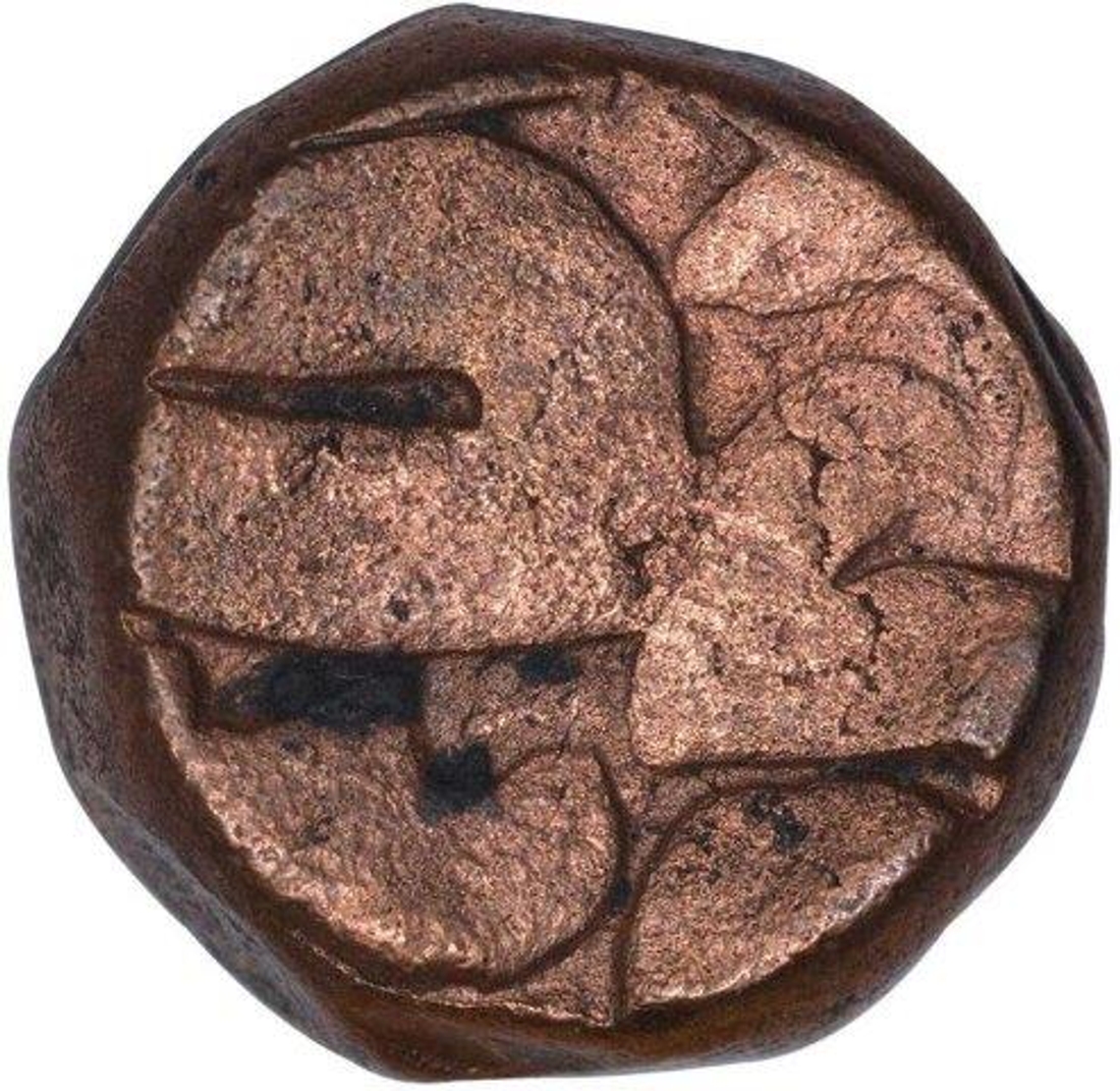 Copper Dam Coin of Akbar of Narnol Mint of Fi Tarikh Type.