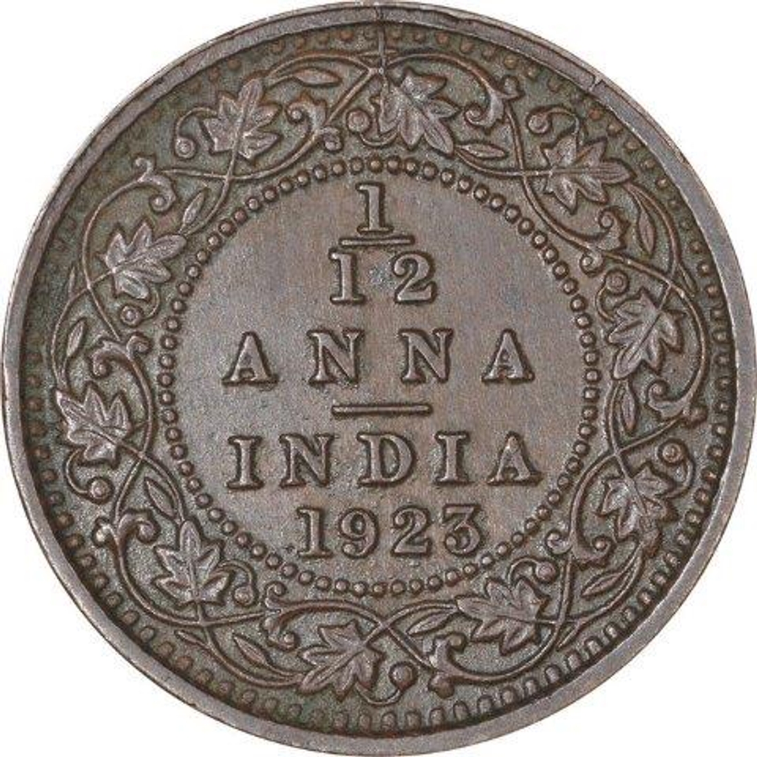 Bronze One Twelfth Anna Coin of King George V of Calcutta Mint of 1923