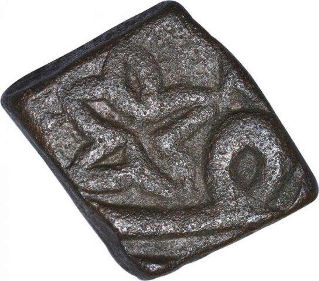 Copper Half Falus coin of Akbar of Ujjain Mint.