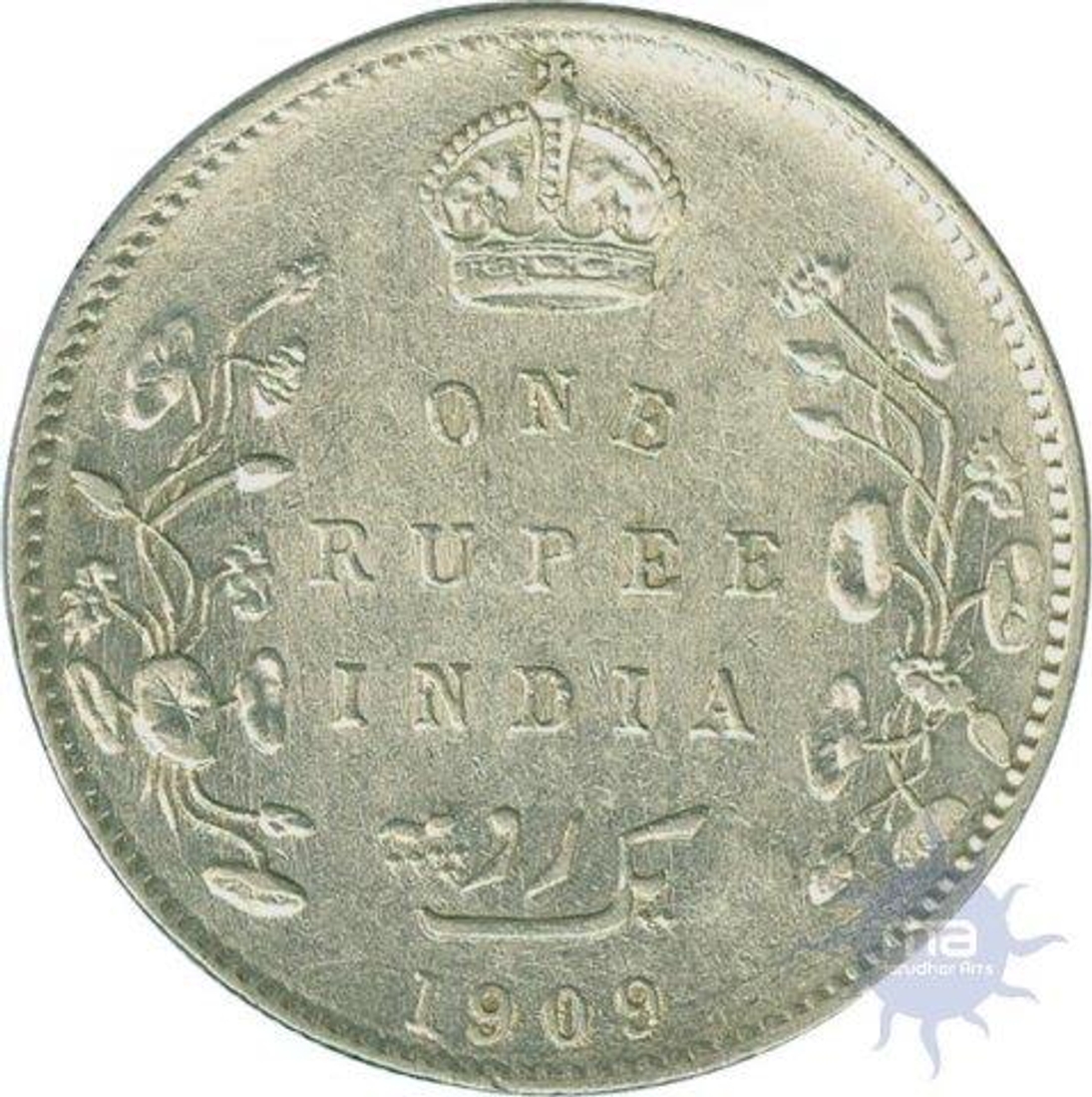 Silver One Rupee Coin of King Edward VII of Bombay Mint of 1908.