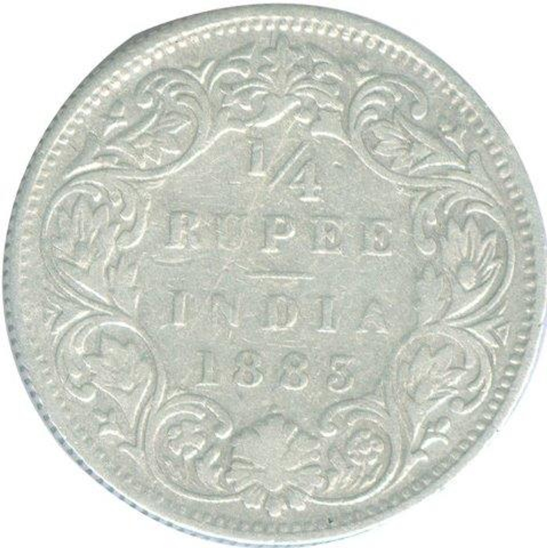 Silver Quarter Rupee of Victoria Empress of Bombay Mint of 1883.