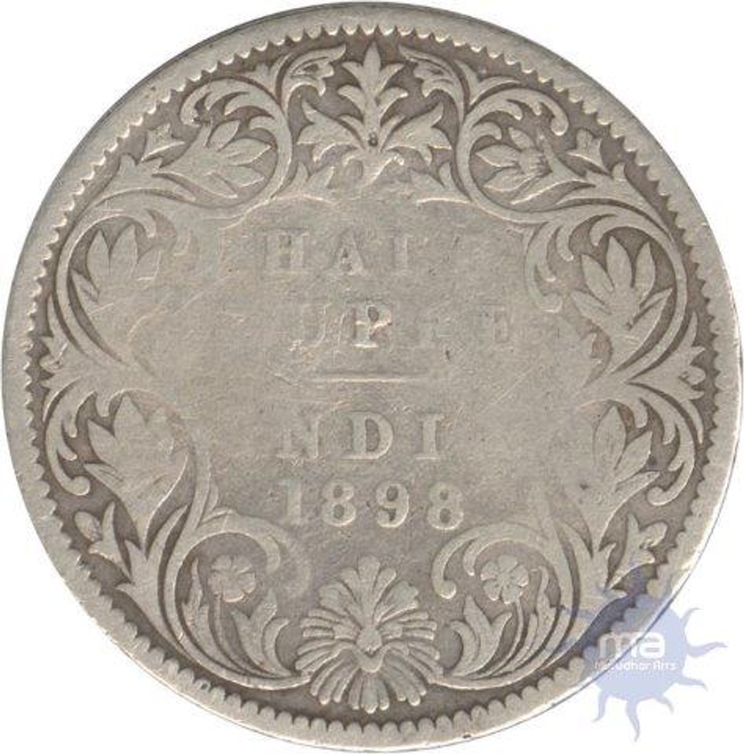 Silver Half Rupee Coin of Victoria Empress of Calcutta Mint of 1898.