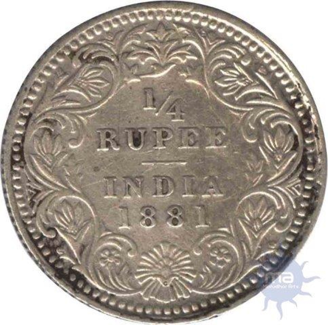 Silver One Fourth Rupee Coin of Victoria Empress of 1881.