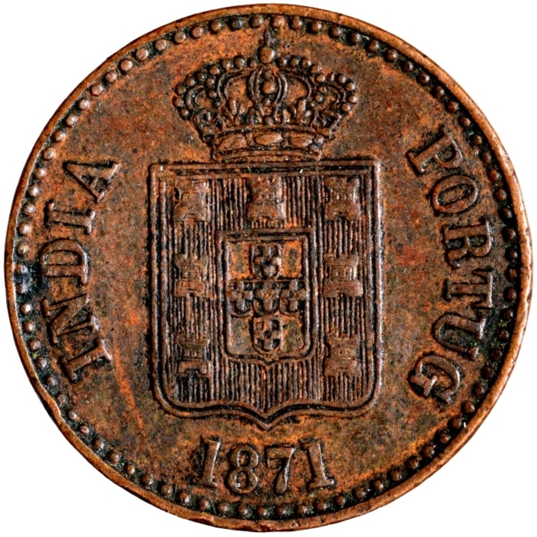Copper Ten Reis Coin of Luiz I of Colonial Coinage of Indo Portuguese.