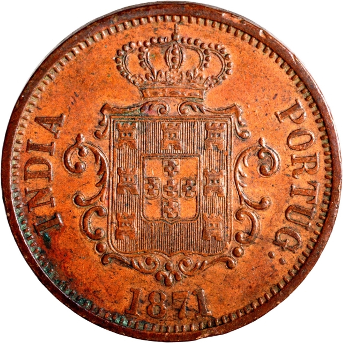 Copper Thirty Reis Coin of Luiz I of Colonial Coinage of Indo Portuguese.