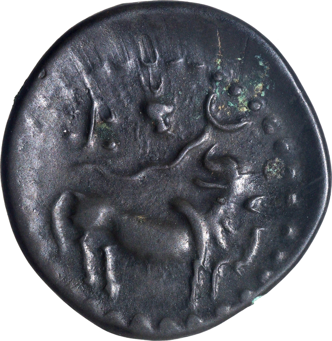 Very Rare Bronze Coin of Pallavas of Kanchi of Chakra type.