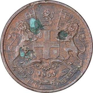 Copper Half Pice of East India Company of Calcutta Mint of 1853.