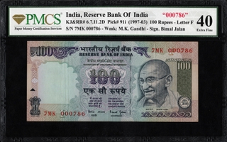 PMCS graded Hundred Rupees bank note of Republic India Signed by Bimal Jalan.