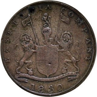 Bombay Presidency Mumbai Mint Copper Quarter Anna AH 1246 /1830 AD Inverted Die Axis Coin.