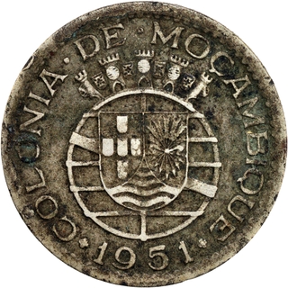 Mozambique Portuguese Republic Copper-Nickel One Escudo 1951 AD Coin. 