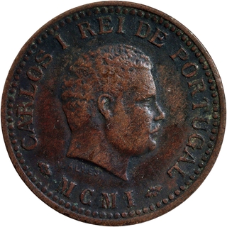 Indo Portuguese Portuguese Administration Carlos I Bronze One Eight Tanga 1901(MCMI) AD Coin.