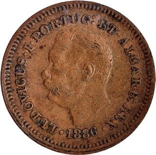 Indo-Portuguese Luiz I Copper One Eight Tanga 1886 AD Coin.