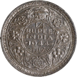 Scarce Uncirculated Silver Quarter Rupee Coin of King George VI of Lahore Mint of 1944.