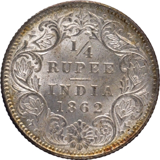Very Rare Silver Quarter Rupee Coin of Victoria Queen of Calcutta Mint of 1862.