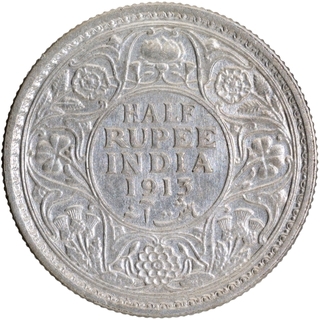 Silver Half Rupee Coin of King George V of Calcutta Mint of 1913.