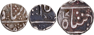  Lot of 3 Coins Silver 1/4 Rupee (2) & 1/2 Rupee AH (12)17 In the name of Shah Alam II of Indore.