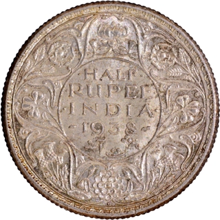 Scarce Silver Half Rupee Coin of King George VI of Bombay Mint of 1938 with Toning.