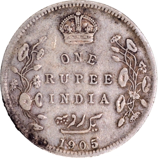 Silver One Rupee Coin of King Edward VII of Bombay Mint of 1905.