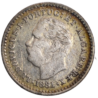 Silver One Eighth Rupia 1881 AD Coin of Luiz I of Indo Portuguese.