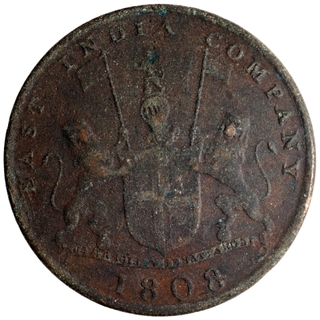  Inverted Die Axis Copper Ten Cash Coin of Madras Presidency.