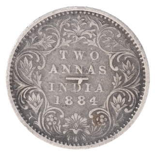 Silver Two Annas Coin of Victoria Empress of Bombay Mint of 1884.