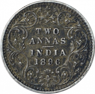Silver Two Annas Coin of Victoria Empress of Bombay Mint of 1896.