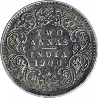 Silver Two Annas Coin of Victoria Empress of Bombay Mint of 1900.