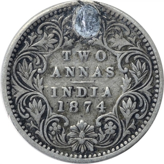 Silver Two Annas Coin of Victoria Queen of Bombay Mint of 1874.