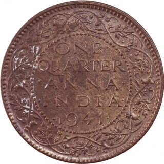 Bronze One Quarter Anna Coin of King George VI of Calcutta Mint of 1941.