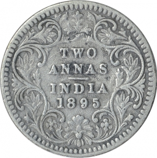 Silver Two Annas Coin of Victoria Empress of Calcutta Mint of 1895.