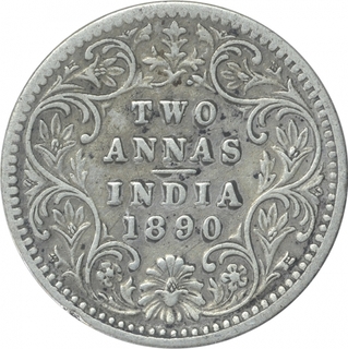 Silver Two Annas Coin of Victoria Empress of Bombay Mint of 1890.