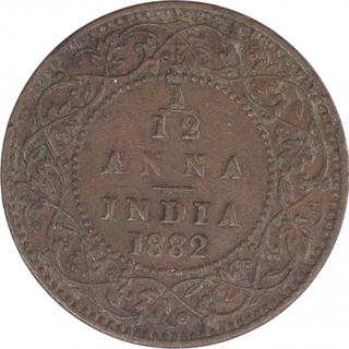 Copper One Twelfth Anna Coin of Victoria Empress of Calcutta Mint of 1882.
