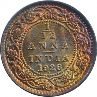 Bronze One Twelth Anna Coin of King George V of Bombay Mint of 1926.