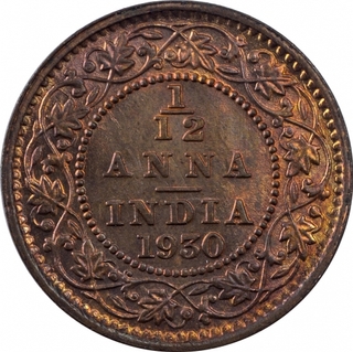 Bronze One Twelth Anna Coin of King George V of Calcutta Mint of 1930.
