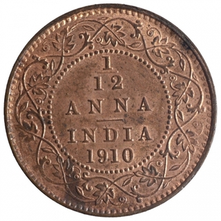 Bronze One Twelfth Anna Coin of King Edward VII of Calcutta Mint of 1910.
