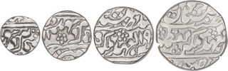 Set of Four Silver Rupee Coins of Madho Singh II of Sawai Jaipur Mint of Jaipur State.