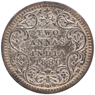 Silver Two Annas Coin of Victoria Empress of Calcutta Mint of 1880.