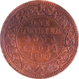 Copper One Quarter Anna Coin of Victoria Empress of Bombay Mint of 1883 with Toning.