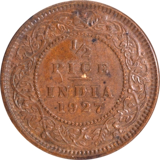 Brown Uncirculated Bronze Half Pice Coin of King George V of Calcutta Mint of 1927.