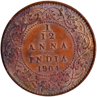 Uncirculated Copper One Twelfth Anna Coin of King Edward VII of Calcutta Mint of 1904.