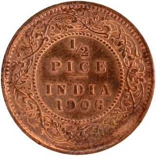Copper Half Pice Coin of King Edward VII of Calcutta Mint of 1906 with Strong Features.