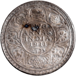 Rare Silver Two Annas Coin of King George V of Calcutta Mint of 1911.