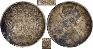 Exceedingly Rare Unlisted Silver One Rupee Coin of Victoria Queen of Bombay Mint of 1862 of A/II/0/4/1 Dots.