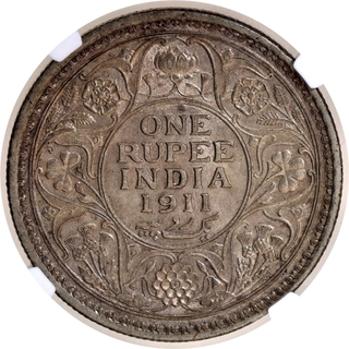 Rare NGC AU 58 Silver One Rupee Coin of King George V of Calcutta Mint of 1911.