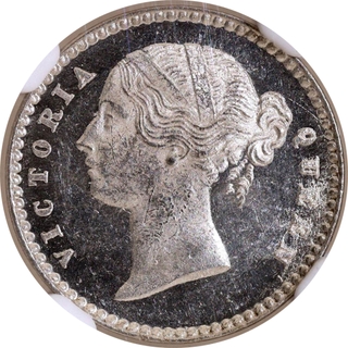 Rare NGC MS 63 Graded Silver Two Annas Coin of Victoria Queen Divided Legend of Calcutta Mint of 1841.