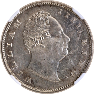 Rare NGC MS 61 Graded Silver One Rupee Coin of Calcutta Mint of King William IIII of 1835.