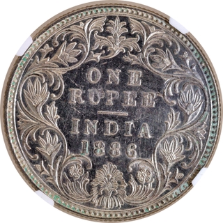 Rare NGC MS 63 Graded Silver One Rupee Coin of Victoria Empress of Bombay Mint of 1886.