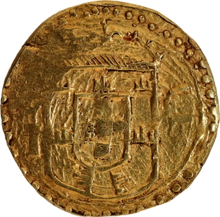 Extremely Rare Indo Portuguese Cochin Joao III Gold Pardau (360 Reais) Coin.