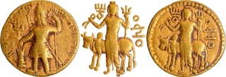 Oesho Type Gold Dinar Coin of Vasudeva I of Kushan Dynasty.