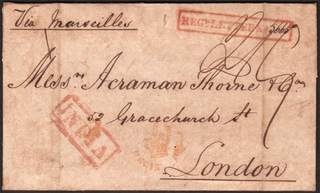 Registered Steamer Cover of 1855 sent to London via Marseilles